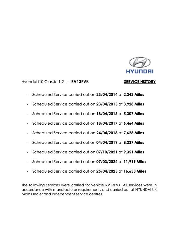 Hyundai i10 1.2 Classic Hatchback 5dr Petrol Manual Euro 5 (85 bhp)