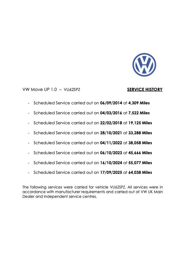 Volkswagen up! 1.0 Move up! Hatchback 5dr Petrol Manual Euro 5 (60 ps)