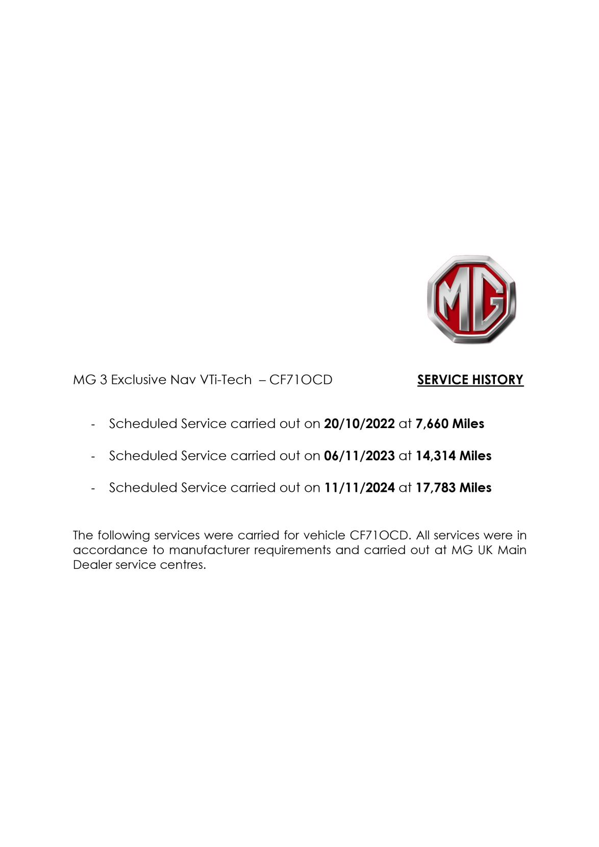 MG MG3 1.5 VTi-TECH Exclusive Nav Hatchback 5dr Petrol Manual Euro 6 (s/s) (106 ps)